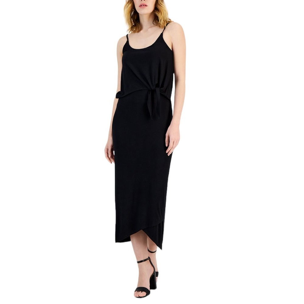 I.N.C. International Concepts Black Spaghetti Strap  Tie-Waist Midi Dress Small